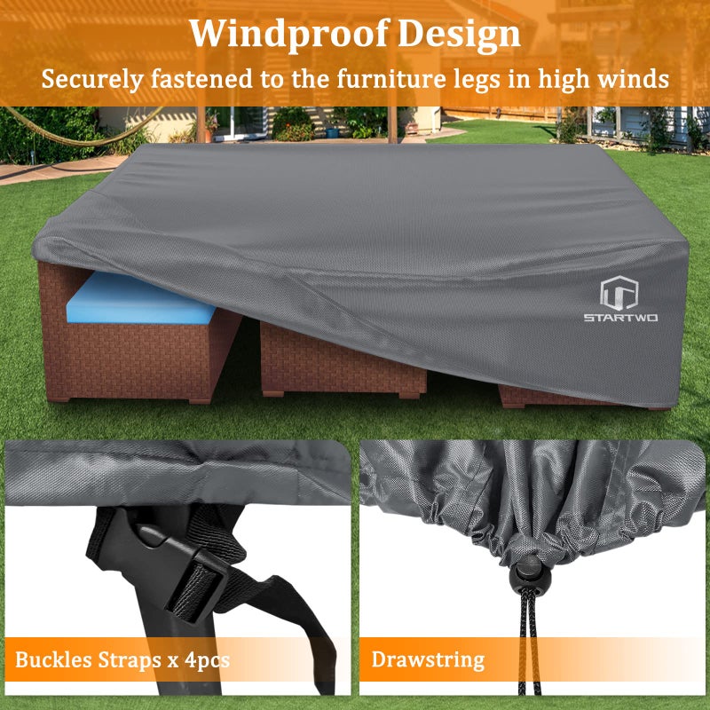 STARTWO Patio Furniture Covers Waterproof-126""x126""x28"", Patio Lawn Cover for Outdoor 7-12 Piece Sectional Sofa, Conversation Set Garden Dining Tables/Chairs Set,Grey - Image 4
